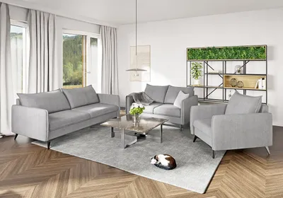 Produktbild von S-STYLE MÖBEL - Helix - Moderne Polstergarnitur 3+2+1 mit Schwarz Metall Füßen aus Silber Luxusmikrofaser, B/T/H: 3er - 199 cm / 91 cm/ 86 cm