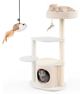 Produktbild von COSTWAY 105cm Kratzbaum, Mehrstöckiger Spielturm mit Sisal-Kratzstämmen, Katzenhaus, Plüsch-Liegeplatz & Spielzeugmaus-Aktivitätszentrum für Kätzchen