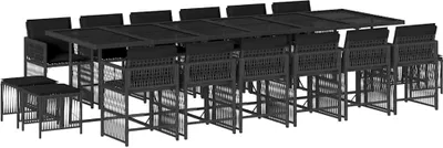 Produktbild von vidaXL 17-tlg. Garten-Essgruppe mit Kissen Schwarz Poly Rattan