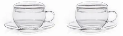 Immagine prodotto di Creano set di 2 tazze in vetro con piattino e coperchio, pratico per ErblühTeelini, exqusiTea, cappuccino, latte macchiato | 200ml