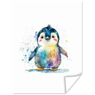 Produktbild von MuchoWow® Poster Pinguin - Regenbogen - Aquarell - Tiere - Kinder 90x120 cm - Wohnzimmer