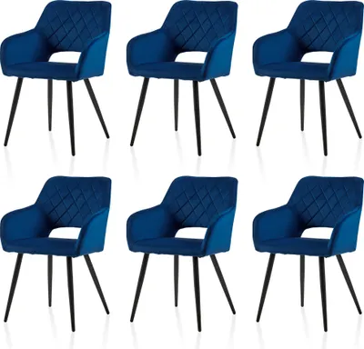 Produktbild von CLIPOP Freizeit Esszimmerstühle 6er-Set aus Samt für Zuhause, Esszimmer, Küche, blau