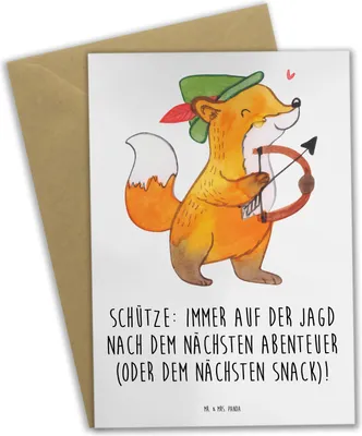 Produktbild von Mr. & Mrs. Panda Grußkarte Abenteuer Schütze - Weiß - Geschenk, Optimismus, Sternzeichen, Tierkreiszeichen, Beileidskarte, Freiheitsliebe, Geschenke, Grußkarten, Horoskop