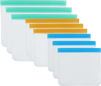 Produktbild von Stück Gefrierbeutel, wiederverwendbare Lebensmittelaufbewahrungsbeutel, Lebensmittelbeutel mit Reißverschluss, auslaufsichere Silikonbeutel mit Reißverschluss für Essenszubereitung, Obst, Sandwiches (Grün, Orange, Blau)