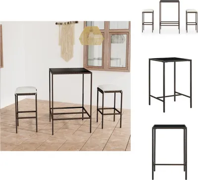 Produktbild von vidaXL 3-tlg. Gartenbar-Set mit Kissen Poly Rattan Braun -  Gartenmöbel-Sets