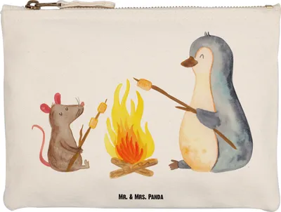 Produktbild von Mr. & Mrs. Panda Federtasche Pinguin Lagerfeuer Größe M - Weiß - Geschenk, Kulturbeutel, Maus, Arbeit, Kulturtasche, Schminktasche, Mäppchen, Liebe, Kosmetiktasche, Job