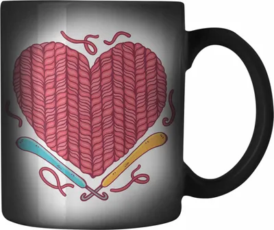 Produktbild von Trendation - Häkeln Farbwechsel Zauber-Tasse Geschenk Valentinstag Geschenkidee Mama Oma Herz Häckeln Stricken (Schwarz)