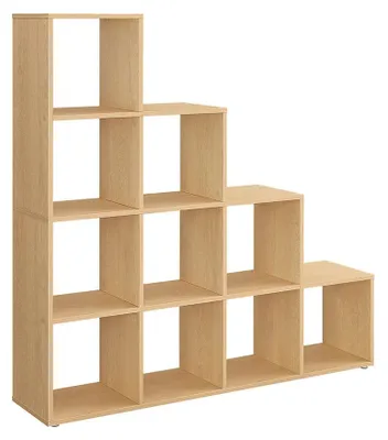 Zdjęcie produktu dla Półka na książki z 10 przegródkami – regał magazynowy – oszczędza miejsce – 29 x 129,5 x 129,5 cm – kolor brązowy