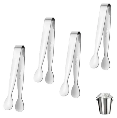 Produktbild von 4 Stück Zuckerzangen Servierzangen Eiswürfelzangen Edelstahl Silber