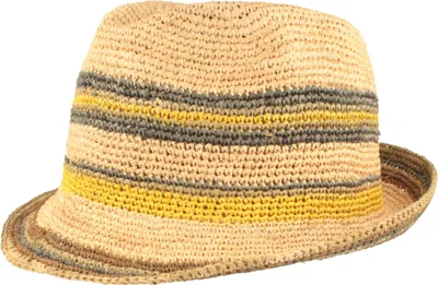 Fiebig bunt-gestreifter leichter Stroh-Trilby aus Raffia in blau