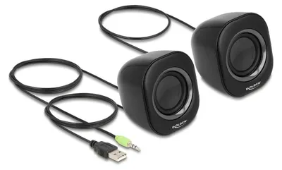Productafbeelding van Delock mini stereo speakers voor de computer, met 3,5 mm audioaansluiting en USB-voeding