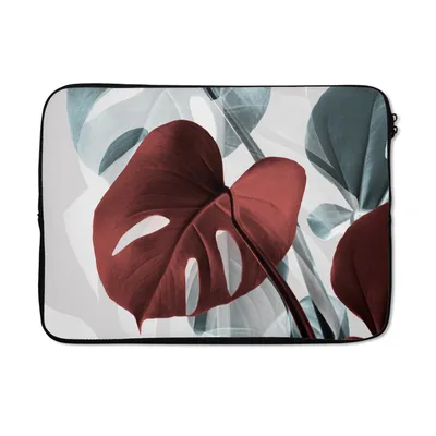 Produktbild von MuchoWow® Laptop Hülle 13 Zoll Monstera - Rot - Pastell - Stilleben Laptoptasche - Laptophülle - Sleeve - Rundumschutz