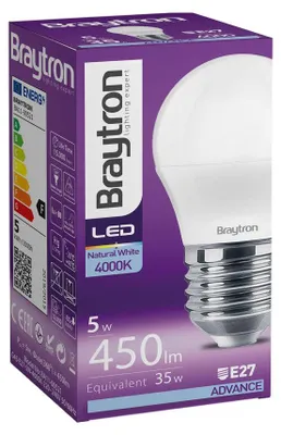 Productafbeelding van 10 LED-lampen, E27 fitting, G45 druppelvorm, 5W, bolvormige lamp, 450 lumen, 4000K, neutraal wit