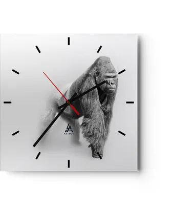 Produktbild von Wanduhr - Quadrat - Glasuhr - Orang-Utan Tier - 40x40cm - Schleichendes Uhrwerk - Lautlos - zum Aufhängen bereit - Dekoration Modern - Wanddekoration aus Glas - C3AC40x40-4105