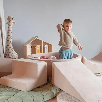 Produktbild von Weichschaumgummi-Spielset mit Kugelbehälter und Hindernis-Paparour für Babys und Peuters
