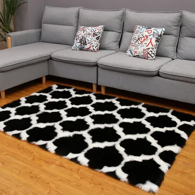 Image de Tapis moelleux rectangulaire pour l'étude salle à manger chambre d'enfant balcon extérieurReproduction mignon chambre de bébé,35.4 × 59.06 pouces noir