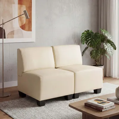 Produktbild von Modular 2-Sitzer Sofa Couch Lyon, Kunstleder  creme, ohne Armlehnen
