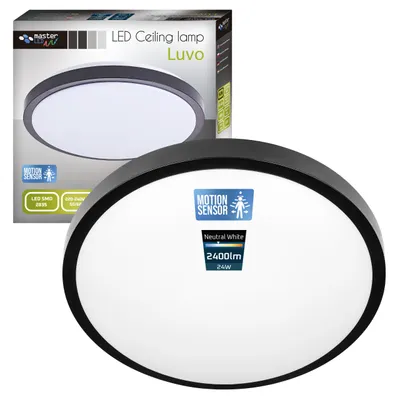 A product shot of a ceiling lamp and its packaging.