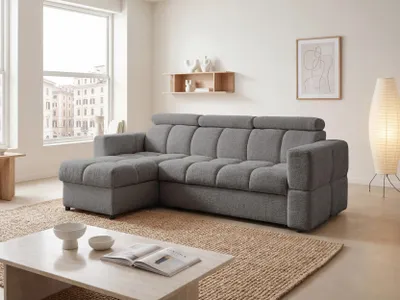 Image de Canapé d'angle BELUNO L avec dossier réglable, fonction couchage, rembourrage confortable en mousse T30 et design moderne, idéal pour les salons et les chambres d'amis, couleur gris