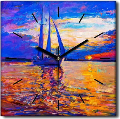 Produktbild von Coloray Uhr auf Leinwand 30x30 cm Wand Uhr Dekoration Wohnzimmer Segeltuch schwarze Hände -Meeresschiffwasser