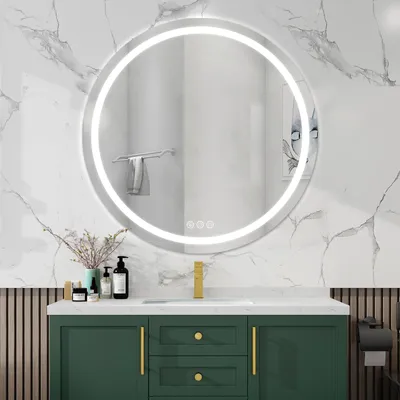LED-Badspiegel rund 80 cm, dimmbar, 3 Lichtfarben, IP44