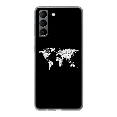 Produktbild von MuchoWow® Handyhülle Schutzhülle Hülle für Samsung Galaxy S21 Weltkarte - Blätter - Schwarz Silikon Softcase Handy Hülle - Softcase