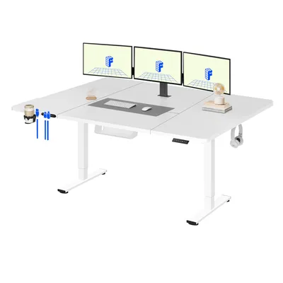 Zdjęcie produktu dla FLEXISPOT QE1 Biurko z regulacją wysokości 180 x 80 cm, 4 funkcje pamięci, ochrona przed kolizjami, nośność 70 kg, haczyki, system zarządzania kablami (białe)