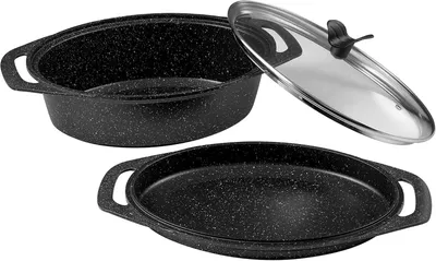 3-teilige Kasserollenset, Aluguss, Glasdeckel, 33,5x25 cm, schwarz