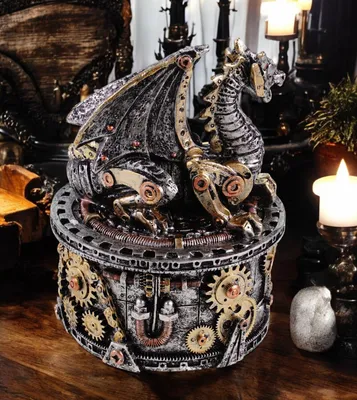 Produktbild von Drachenbox Steampunk Figur Handbemalt 16x12x12 cm Polyresin