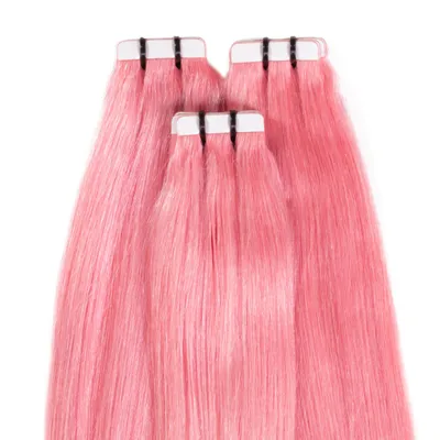 Obrázek produktu pro hair2heart Premium Tape Extensions Human Hair Straight - 10 pásků 2,5 g 60 cm #Pastel Pink