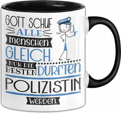 Produktbild von Polizistin Geschenk Becher Tasse Gott Schuf Alle Menschen Gleich Nur Die Besten Durfeten Polizistin Werden Geschenkidee Lustig (Schwarz)