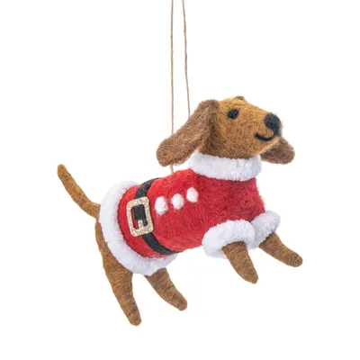 Produktbild von Dackel Weihnachtsoutfit Filz Weihnachthänger - Sass & Belle