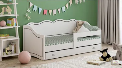 Produktbild von Kinderbett ROYAL 160x80 cm mit Schublade Matratze Lattenrost und Rausfallschutz ohne Motive
