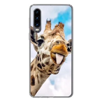 Produktbild von MuchoWow® Handyhülle Schutzhülle Hülle für Huawei P30 Giraffe - Lustig - Zunge - Kinder - Jungen - Mädchen - Kind Silikon Softcase Handy Hülle - Kartenbesitzer