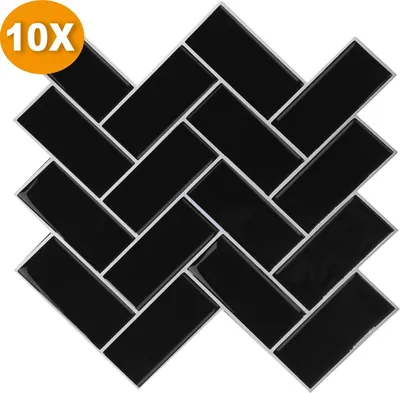 Produktbild von Happyment 3D Wandfliesen Modern Schwarz – 10 Stück – Wandsticker – Fliesenaufkleber – Wandpaneele – Selbstklebende Tapete – Küche & Badezimmer