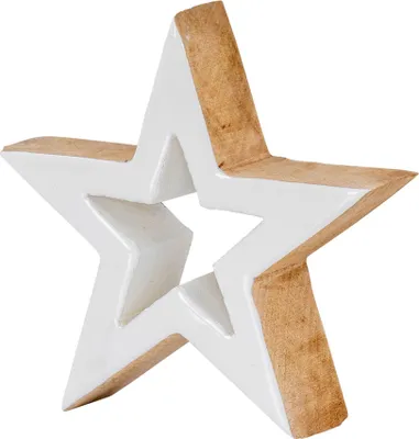 Produktbild von Holz Stern 25x25cm Mango Weiß Natur Braun Tischdeko Deko Aufsteller Rustikal