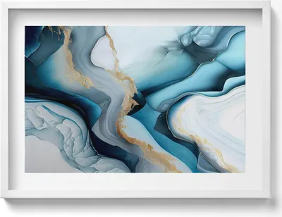 Produktbild von Flüssige Marmortextur mit Gold– Wandbild mit Rahmen – Gerahmtes Bild  – Wanddekoration – 70x50 cm –  Weiß Rahmen