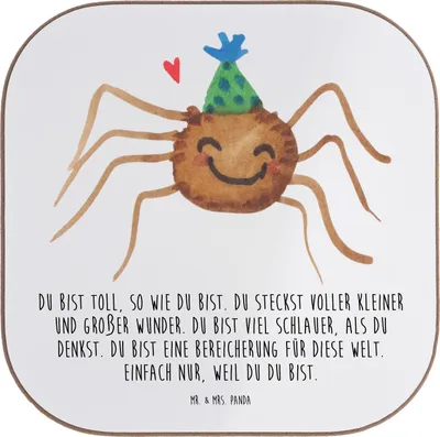 Produktbild von Mr. & Mrs. Panda Tassenuntersetzer Spinne Agathe Party - Weiß - Geschenk, Selbstliebe, Coaster, Wunder, Glück, Tassen Untersetzer, bieruntersetzer, für Gläser, Motivation