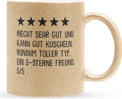 Produktbild von 22Feels Glitzertasse Gold Freund Geschenk Jahrestag für Ihn Valentinstag Männer 1 Jahr Weihnachten Geburtstag Beziehung Liebe Paar Kaffeetasse Haferl Geschenkidee Bürotasse