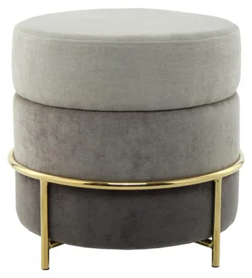 Produktbild von Padiro runder Polsterhocker Ø 48,5 x 46 cm - Grau - Samtbezug aus Polyester - strukturierte Farbschichten und Metallgestell aus Eisen