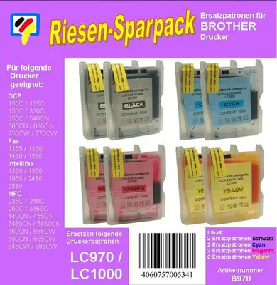 Produktbild von LC-1000 / LC-970 Riesensparpack mit 8 TiDis Ersatzdruckerpatronen