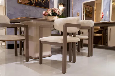 Immagine prodotto di Set di 6 sedie in legno-tessuto beige dallo stile elegante