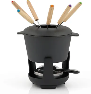 Produktbild von BBQ-Toro 13-teiliges Gusseisen Fondue Set für 6 Personen | 1 L | preseasoned