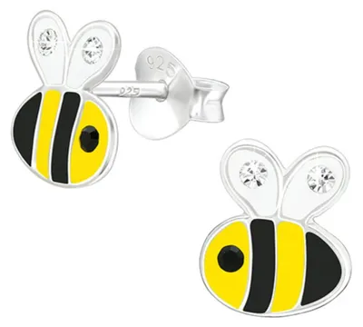 Produktbild von Kinder-Ohrringe Silber 925: Bunte Ohrstecker für Mädchen und Jungen Biene (Bee)