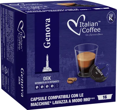 Obrázek produktu pro Genova Decaffeinato (kávové kapsle bez kofeinu) pro kávovary Lavazza a Modo Mio - 16 kapslí