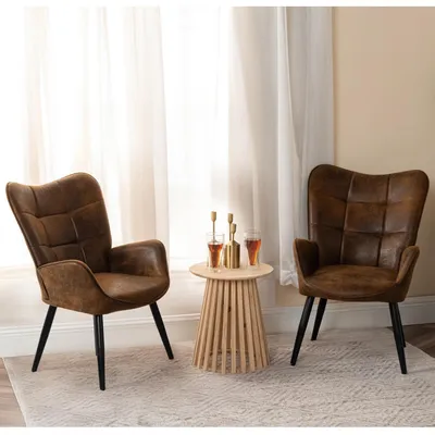 2er-Set Polstersessel mit Armlehnen, braun, Wildleder, 62x72x90,5 cm