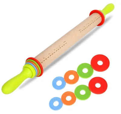 Image de Rouleau à pâtisserie réglable - Revêtement antiadhésif - Anneaux amovibles - Acier inoxydable - 61 cm - Compatible lave-vaisselle - Accessoire de pâtisserie