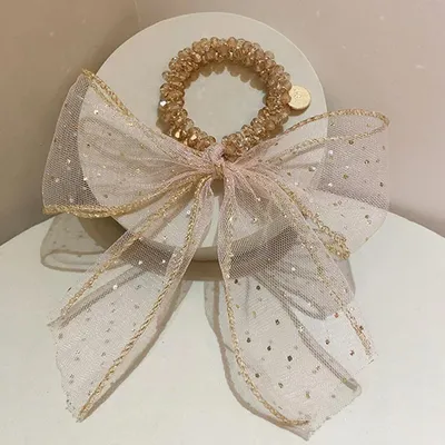 Produktbild von Chic Scrunchie mit Perle & Schleife im Imperial-Stil – feines Beige