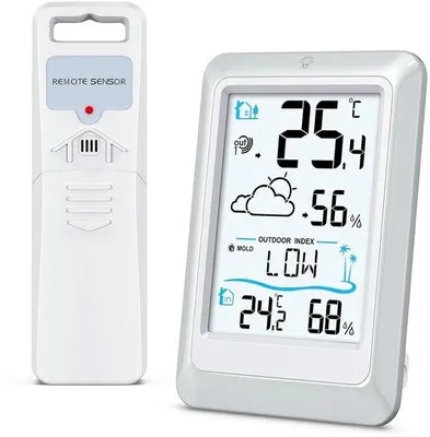 Zdjęcie produktu dla Bezprzewodowa stacja pogodowa z czujnikiem zewnętrznym, miernikiem wilgotności, termometrem, prognozą pogody, wyświetlaczem temperatury wewnętrznej i zewnętrznej (°C/°F), przeznaczona do