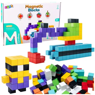Productafbeelding van Magnetische bouwstenen, kubussen, 3D-bouwstenen, kleurrijk, 96-delig.